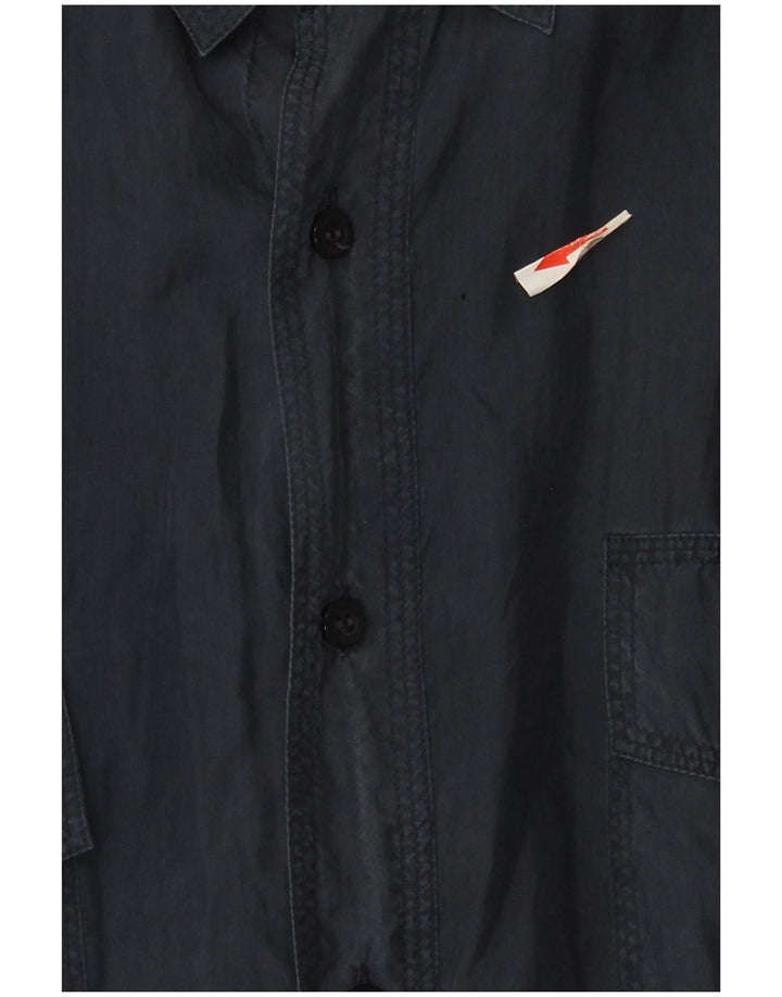 Vintage Herren Kurzarmhemd Große marineblaue Seide