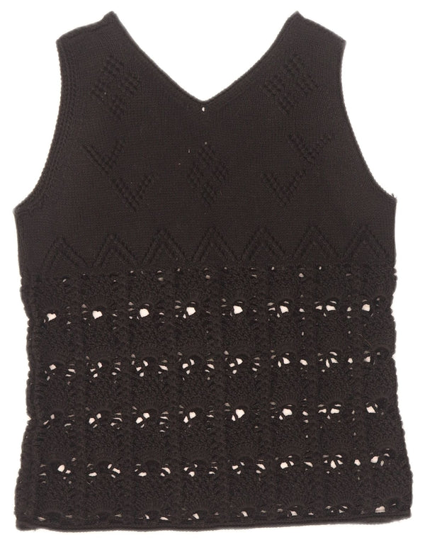 Vintage Damen Weste Tank Top UK 12 Medium Schwarz