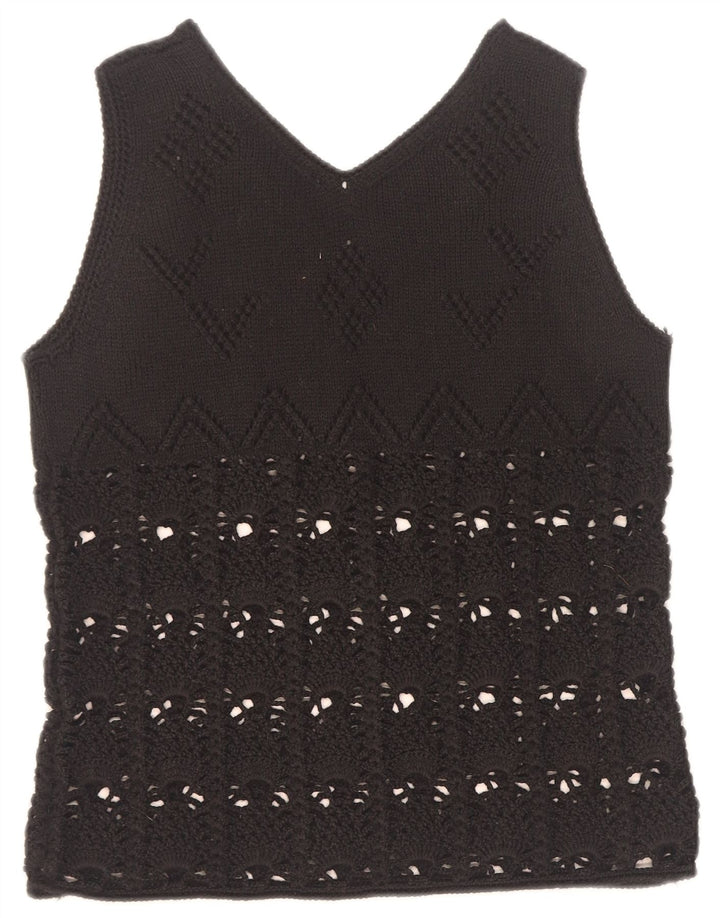 Vintage Damen Weste Tank Top UK 12 Medium Schwarz