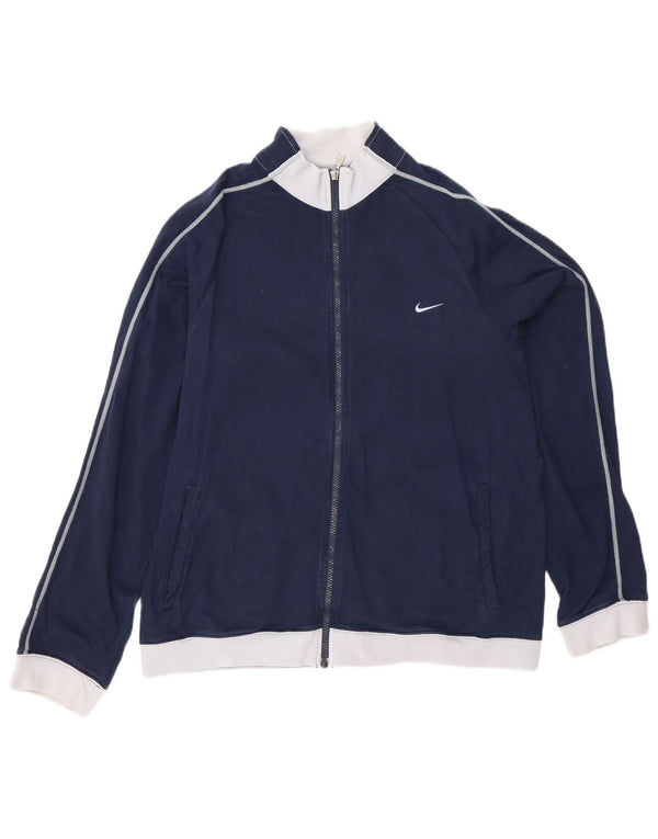Nike Mens Tracksuit Top Jacket UK 41/43 Large Navy Blue Colourblock Cotton