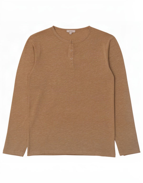 Reiss Herren-Top, langärmelig, mittelbeigemeliert