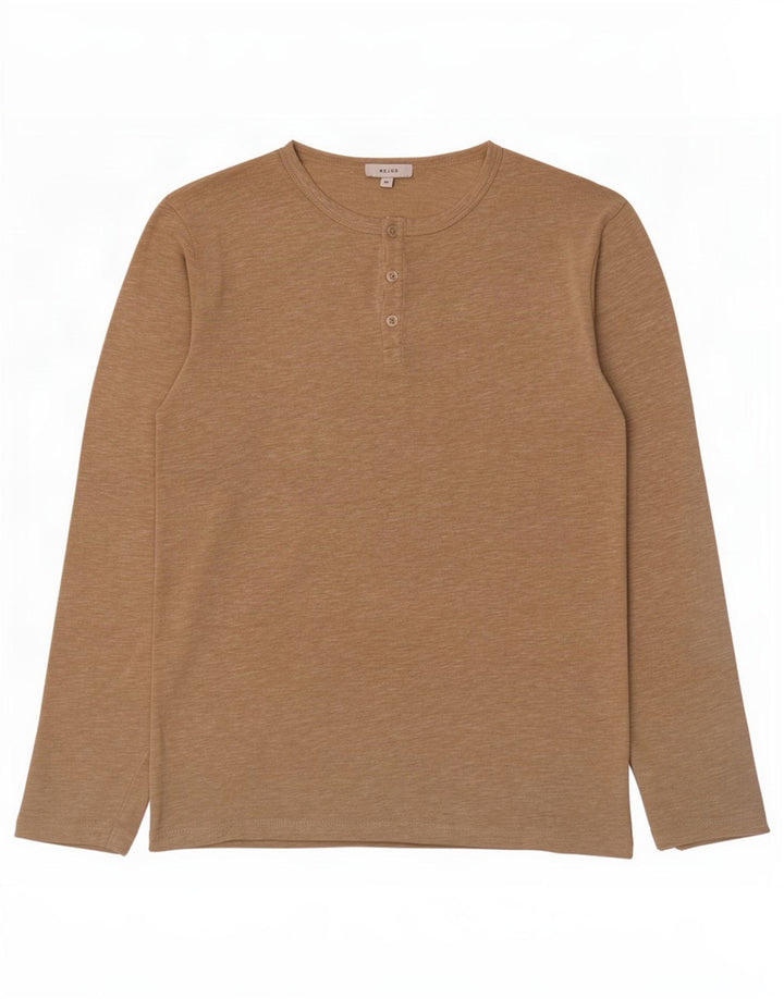 Reiss Herren-Top, langärmelig, mittelbeigemeliert