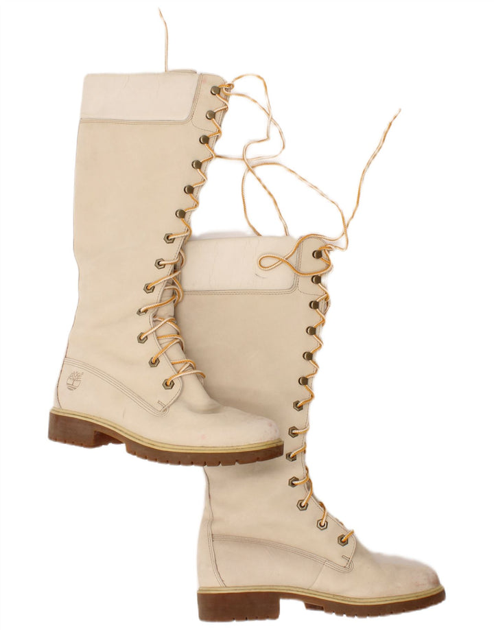 Timberland Damen Leder kniehohe Stiefel UK Größe 6 Beige Leder