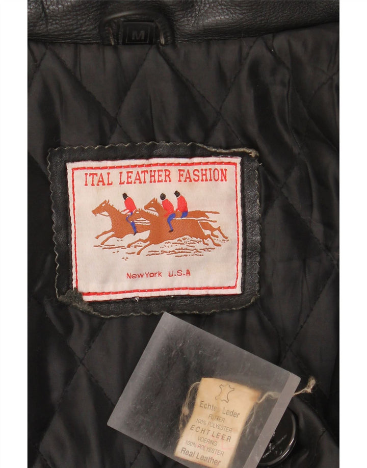 Vintage Herren übergroße zweireihige Lederjacke UK 38 Medium Schwarz