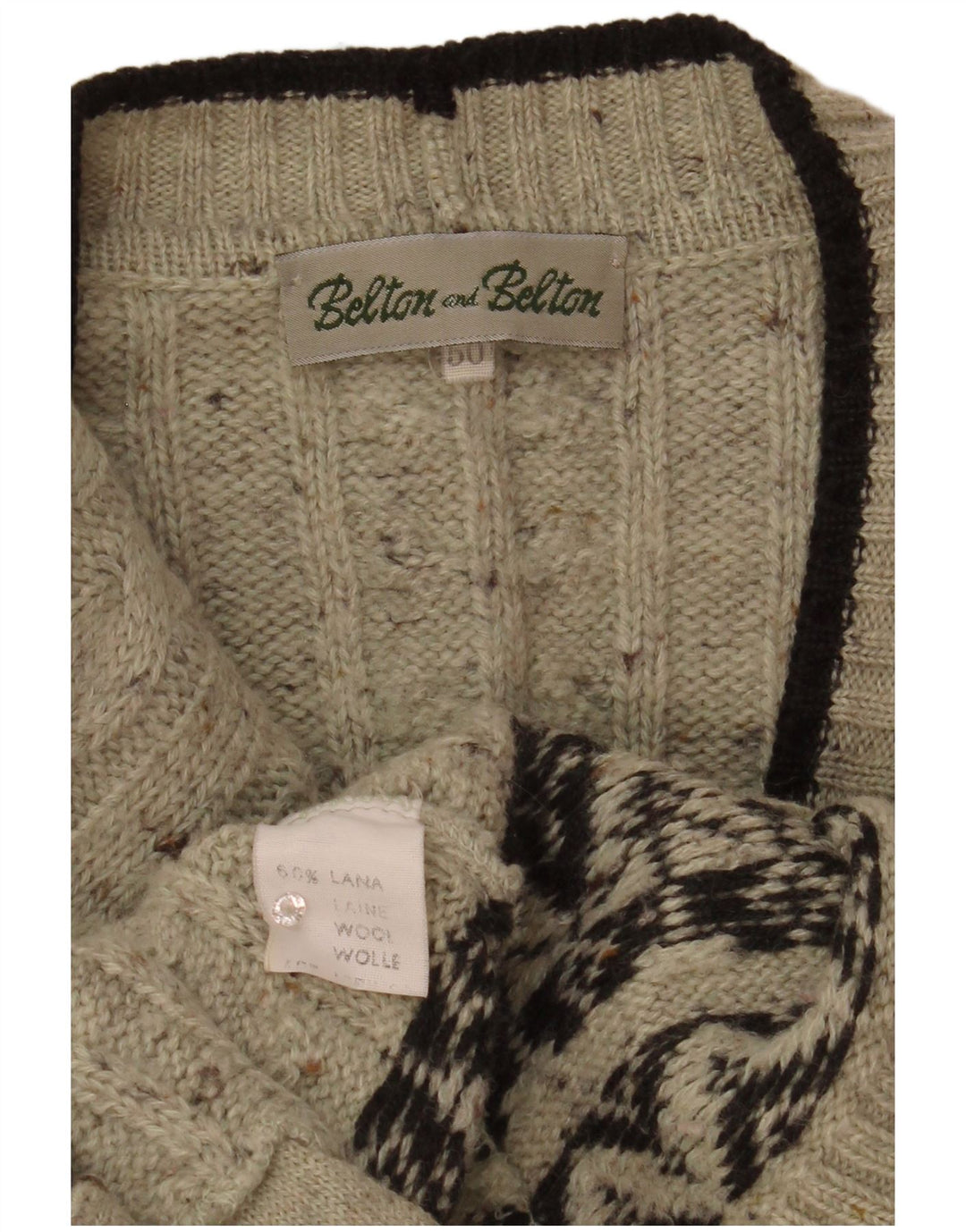 Vintage Herren Cardigan Pullover IT 50 Mittelgraue Fair Isle Wolle