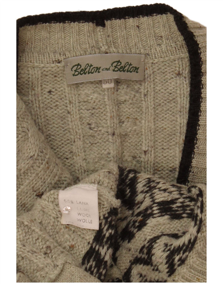 Vintage Herren Cardigan Pullover IT 50 Mittelgraue Fair Isle Wolle