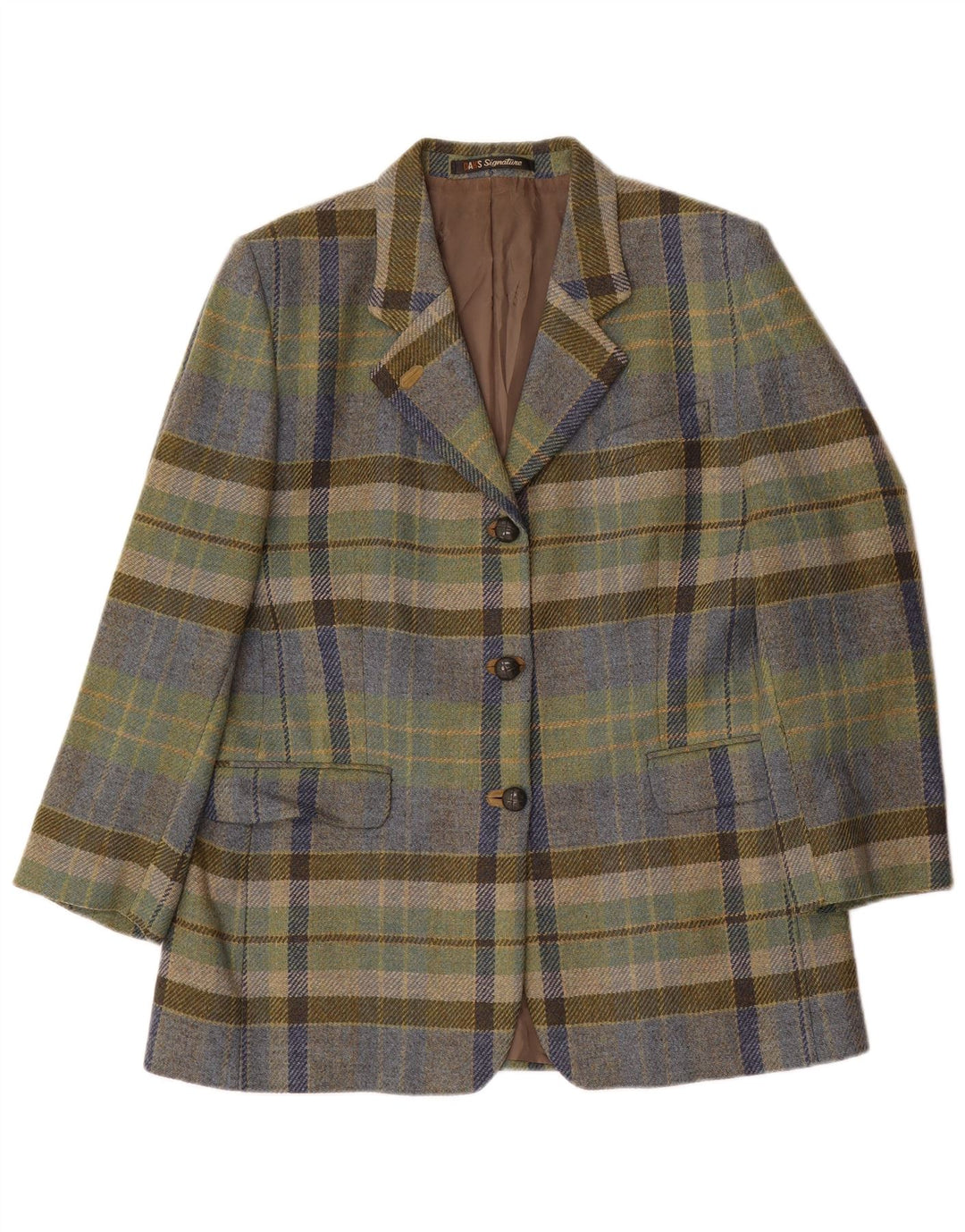 DAKS Damen-Blazerjacke mit 3 Knöpfen, UK 14, große, mehrfarbig karierte Wolle