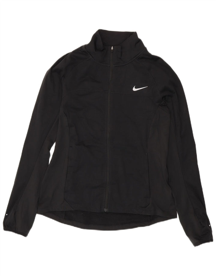 NIKE Damen-Trainingsanzug-Oberteiljacke UK 14 Mittelschwarzes Polyester