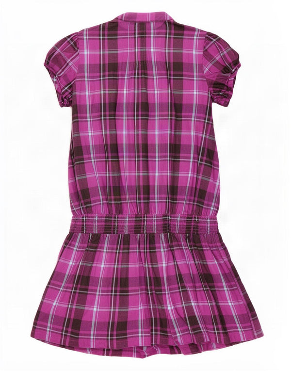 Benetton Mädchenkleid mit tiefer Taille, 10–11 Jahre, XL, lila kariert, Baumwolle