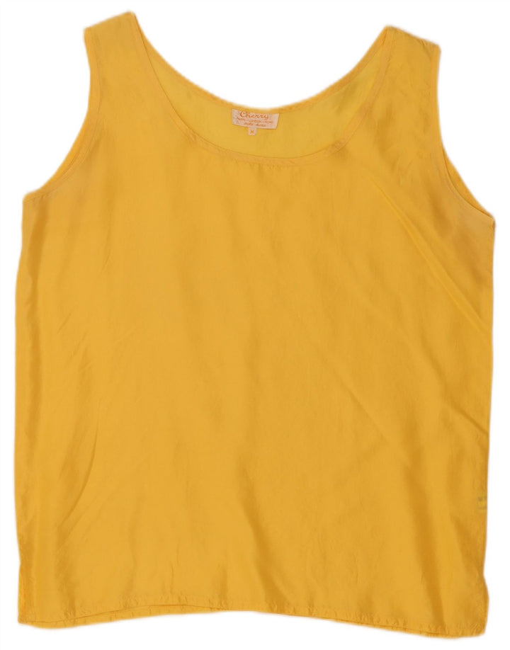 Vintage Damen Ärmelloses Blusentop UK 14 Mittelgelbe Seide