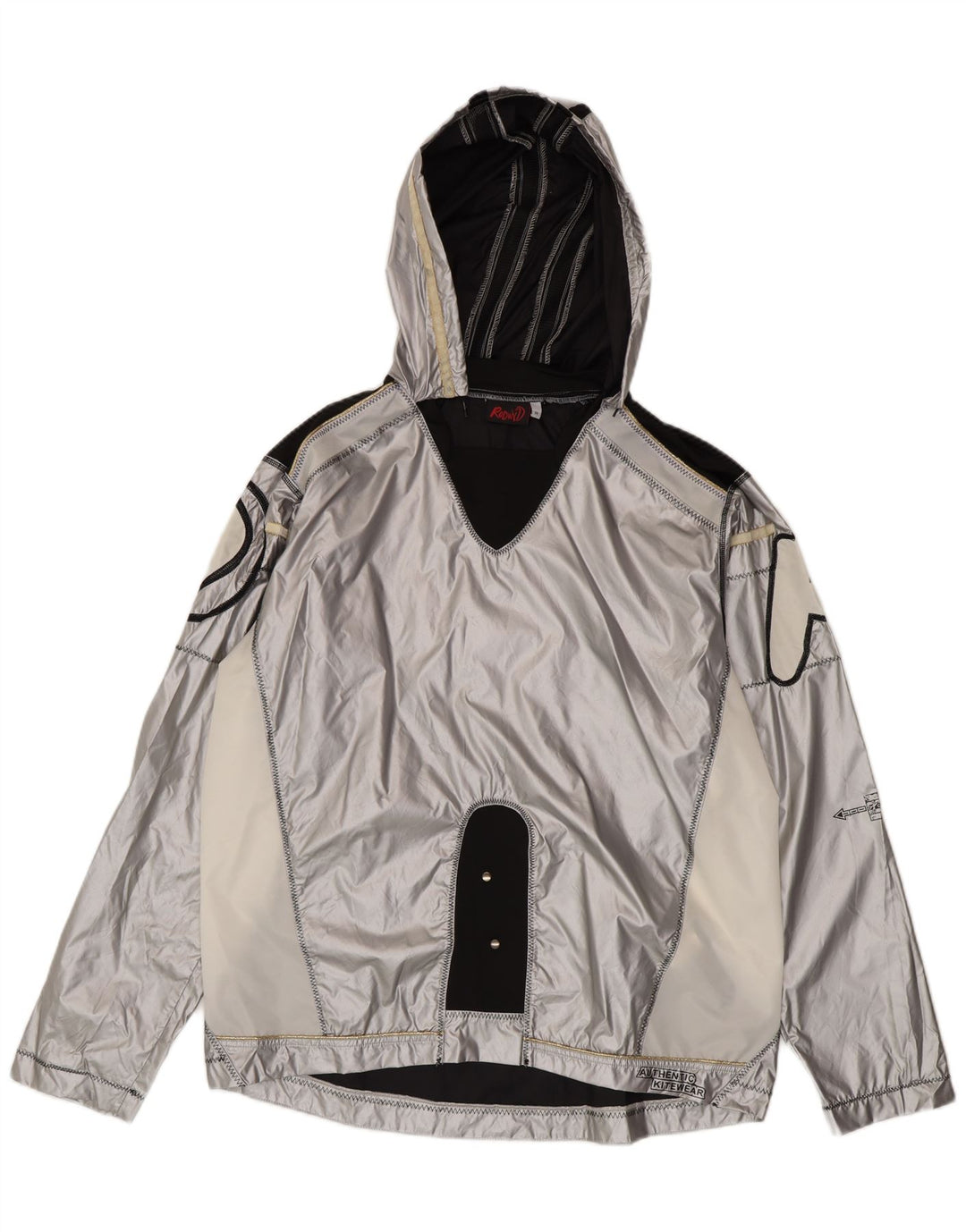 Vintage Herren Grafik-Pullover-Regenjacke UK 38 Mittelsilber Farbblock