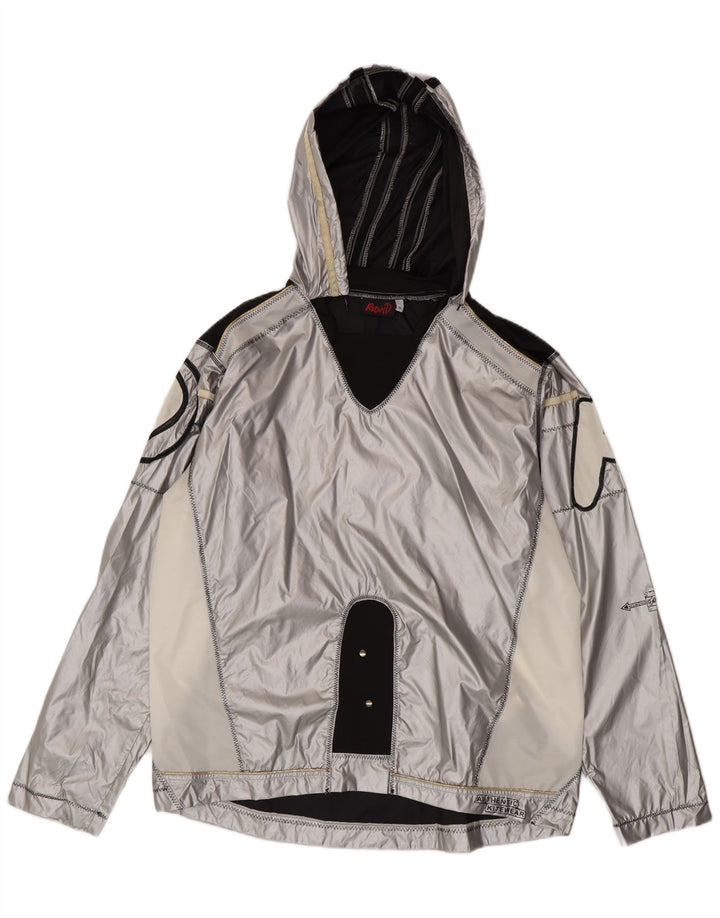 Vintage Herren Grafik-Pullover-Regenjacke UK 38 Mittelsilber Farbblock