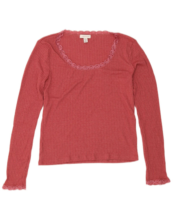 Topshop Womens Top Long Sleeve UK 16 Large Pink Cotton