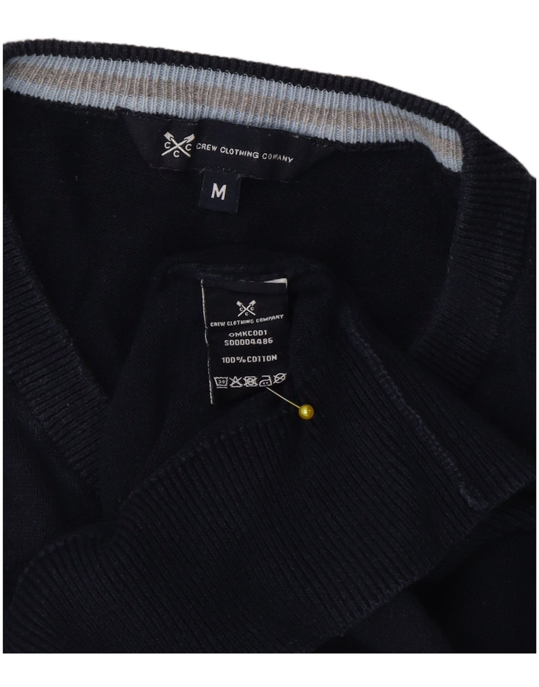 Crew Clothing Herren-Pullover mit V-Ausschnitt aus mittelblauer Baumwolle