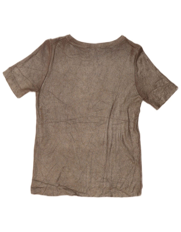 Zara Damen Bluse Top UK 10 Small Beige Viskose