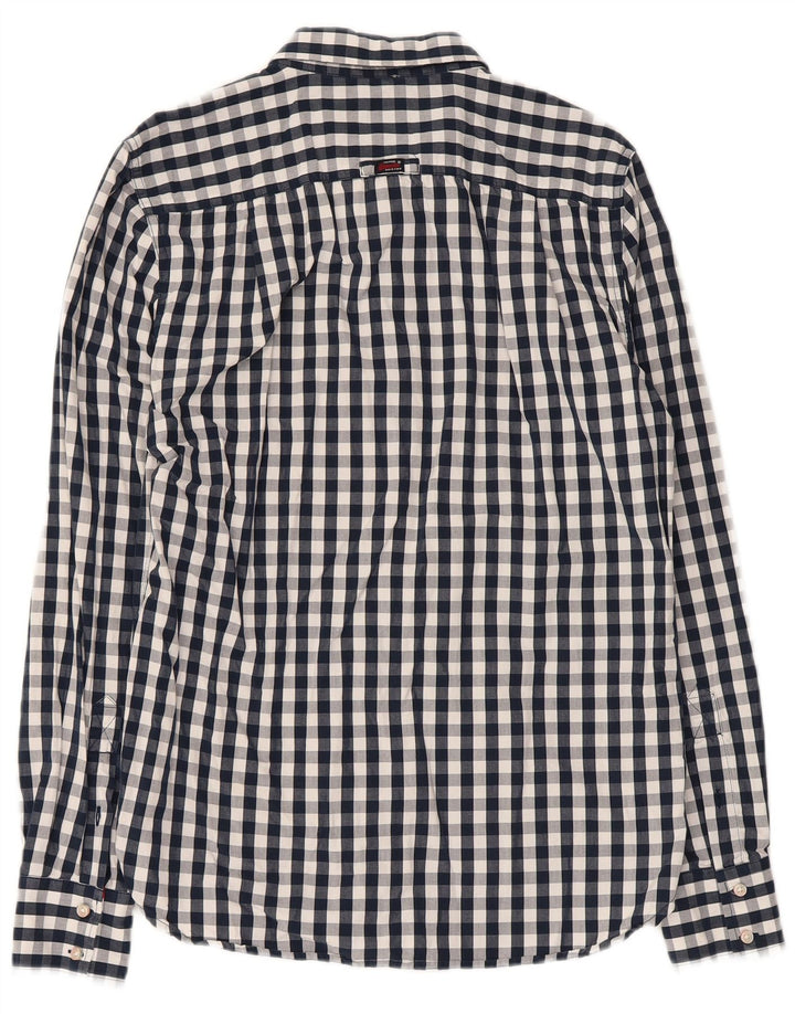 Superdry Herren-Hemd mit lockerer Passform, mittelblau, Gingham-Baumwolle