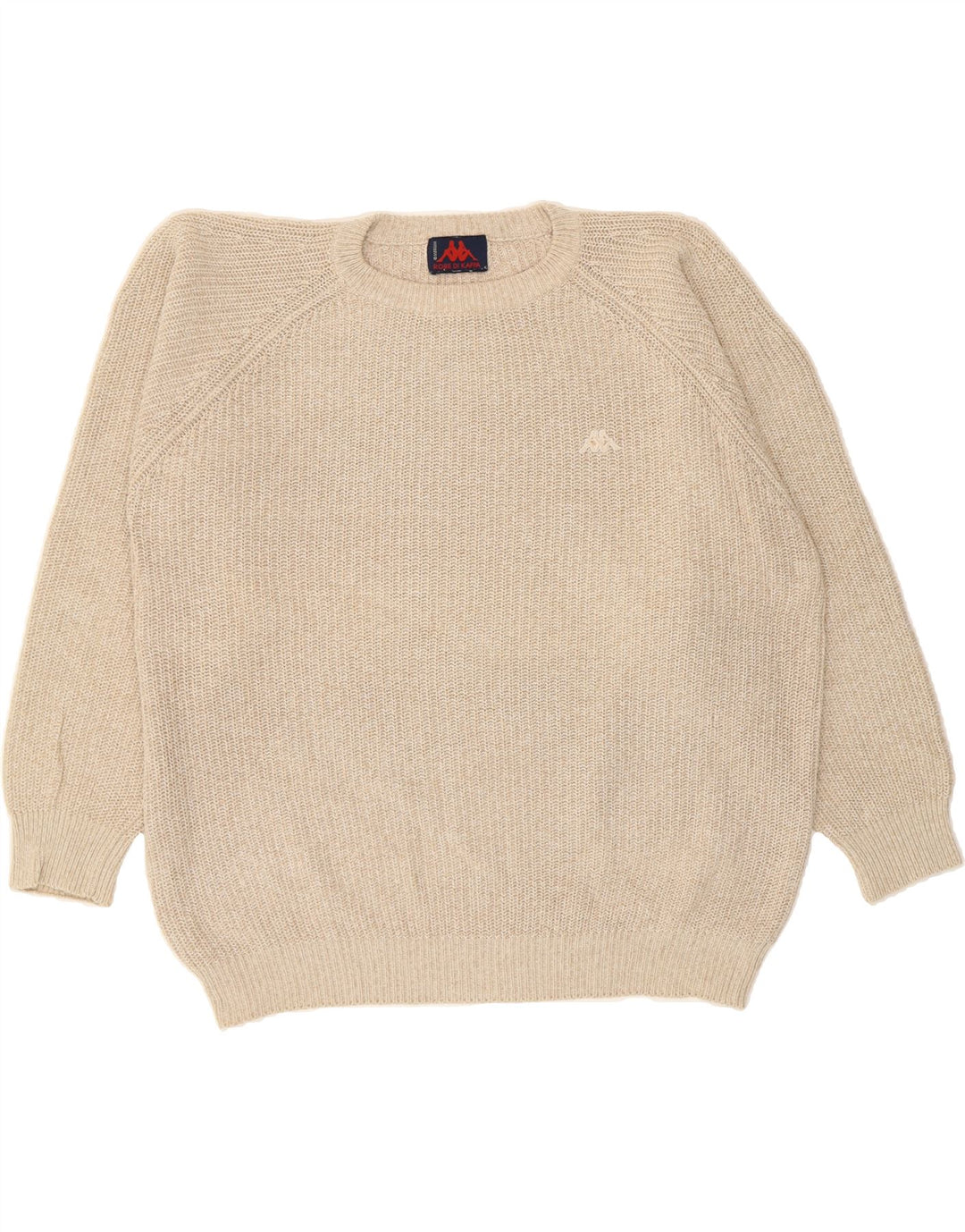KAPPA Womens Oversized Boat Neck Jumper Sweater UK 14 Medium Beige Cotton Vintage Kappa and Second-Hand Kappa from Messina Hembry 