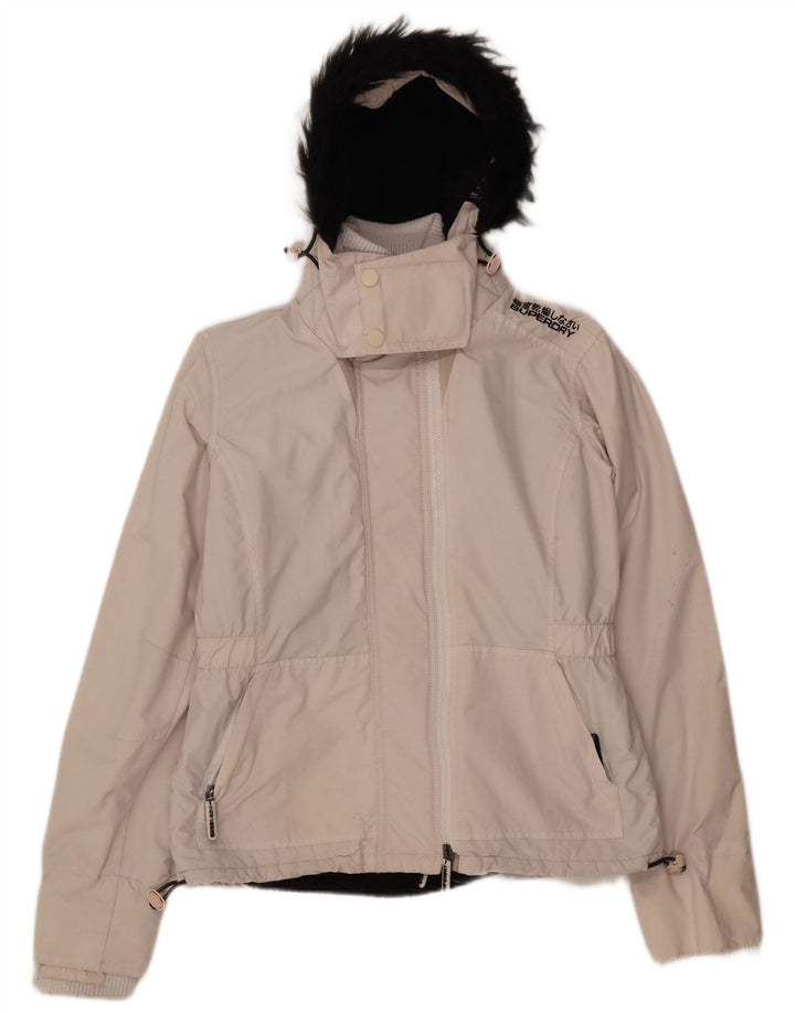 SUPERDRY Womens Hooded Windbreaker Jacket UK 16 Large White Nylon