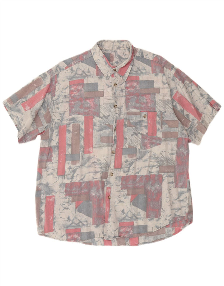 Vintage Herren Kurzarmhemd mit abstraktem Muster XL Grau