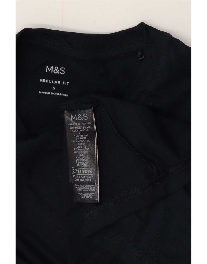 Marks & Spencer Herren-Oberteil mit normaler Passform, langärmelig, klein, marineblau, Baumwolle