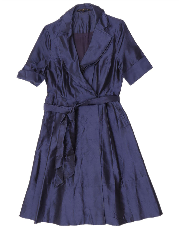 Coast Damen Wickelkleid UK 12 Medium Marineblaue Seide