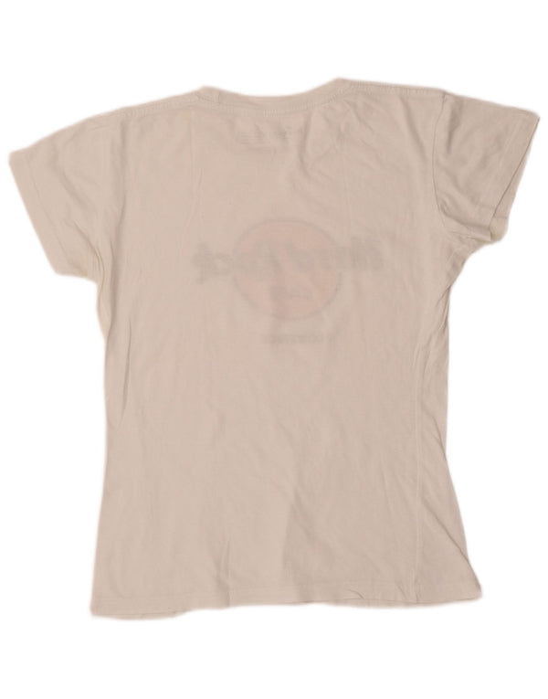 Hard Rock Cafe Damen Florence Graphic T-Shirt Top UK 10 Small Off White