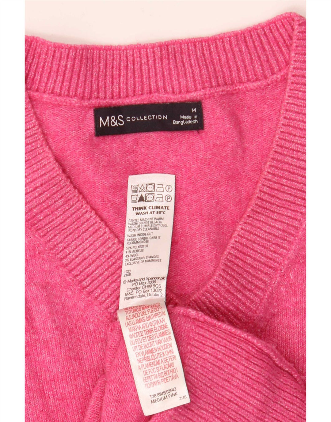 Marks & Spencer Damen-Pullover mit V-Ausschnitt, UK 14, Mittelrosa, Polyester