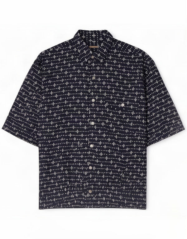 Cotton Club Herren-Kurzarmhemd, groß, marineblau, geometrisch, Viskose