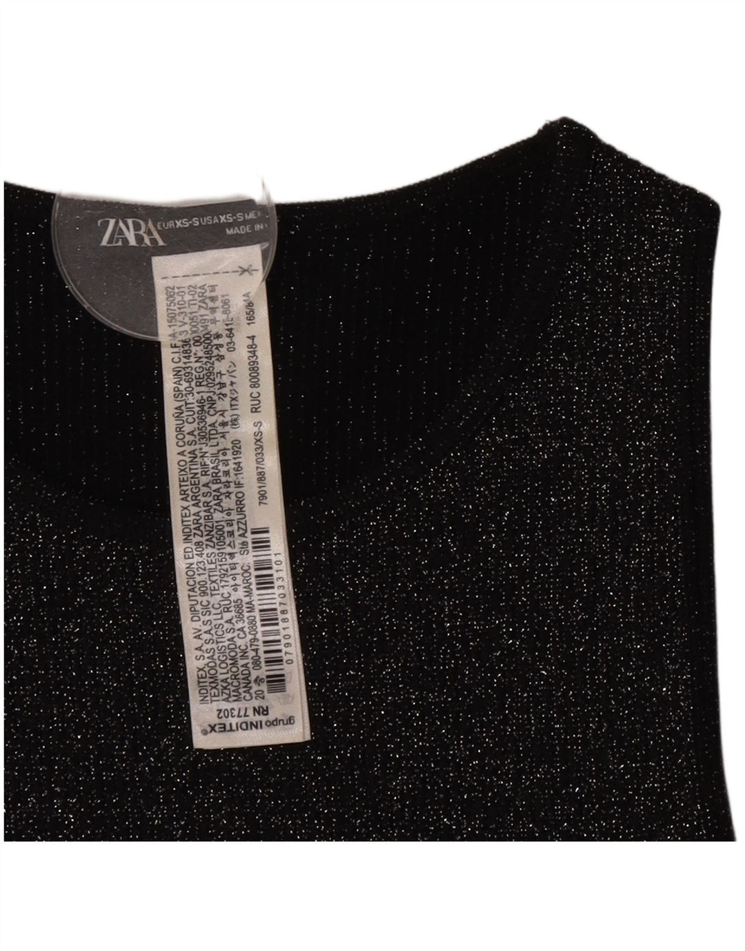 Zara Damen Ärmelloses Crop Top UK 4 XS Schwarz meliertes Polyester