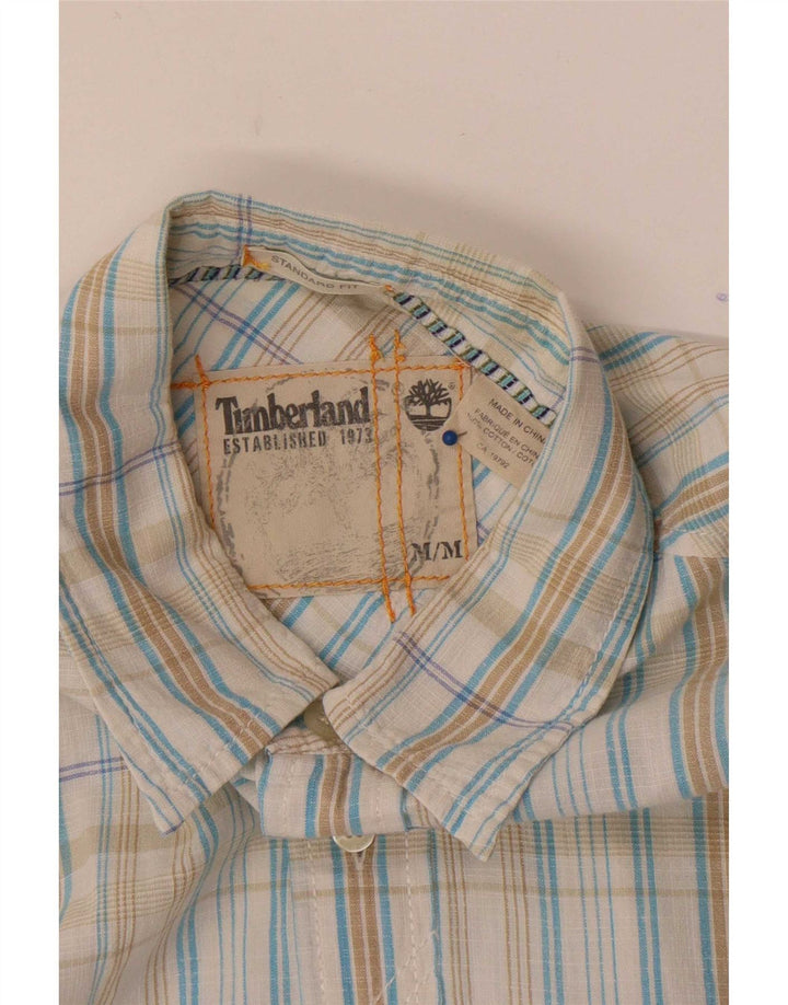 Timberland Herren Kurzarm-Hemd mit Standard-Passform, mittelblau, kariert, Baumwolle
