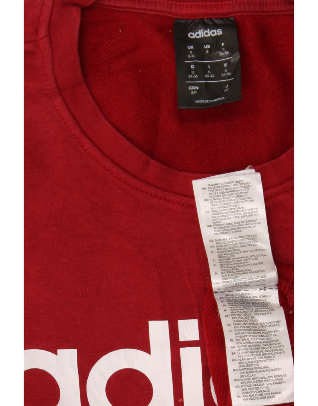 ADIDAS Damen Grafik-Sweatshirt-Pullover UK 8/10 Small Burgunderrot Baumwolle