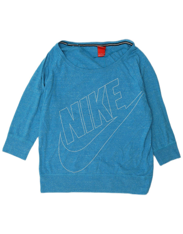 Nike Damen-Sweatshirt mit 3/4-Ärmeln und Grafik, Gr. 16, Größe L, Blau meliert