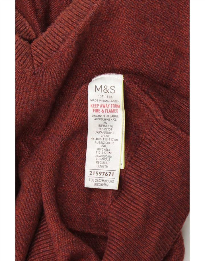 Marks & Spencer Herren-Pullover mit V-Ausschnitt, XL, braune Baumwolle