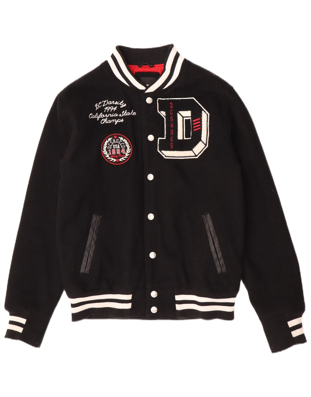 DC Mens Graphic Varsity Jacket UK 36 Small Schwarze Wolle