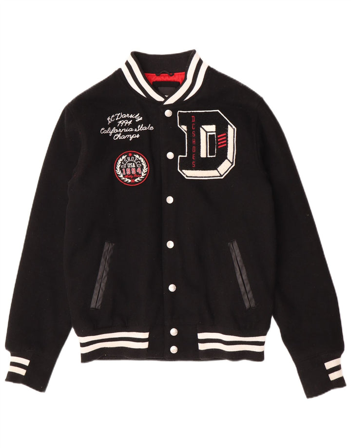 DC Mens Graphic Varsity Jacket UK 36 Small Schwarze Wolle