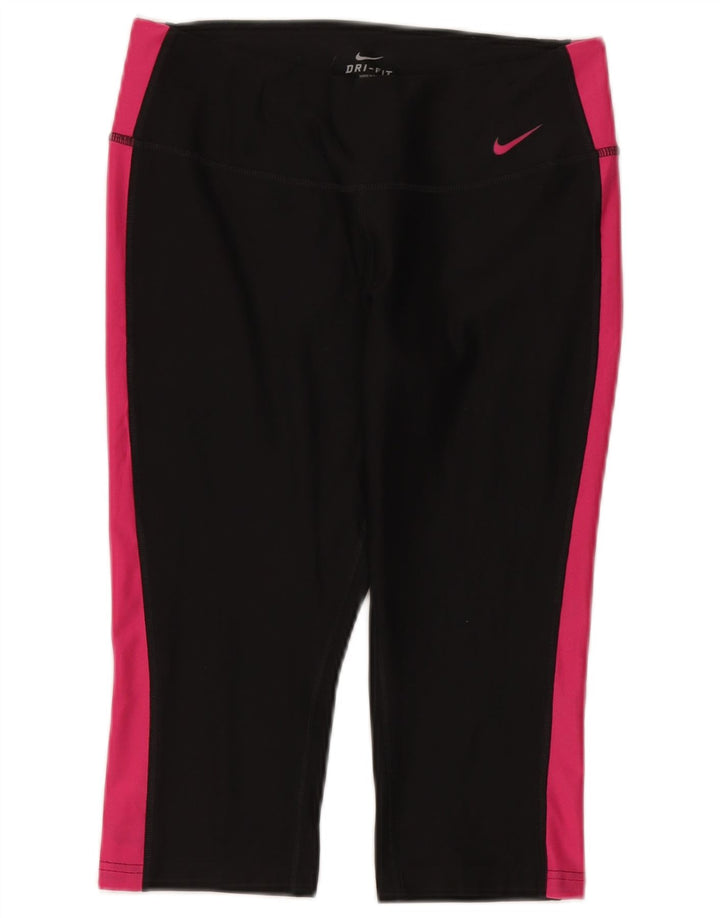 Nike Damen Dri Fit Capri-Leggings UK 14 Mittelschwarzes Colourblock-Polyester