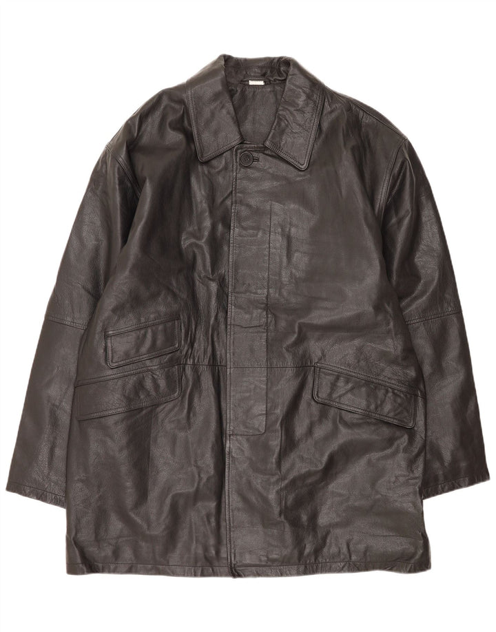 Vintage Herren Ledermantel UK 44/46 XL Schwarzes Leder