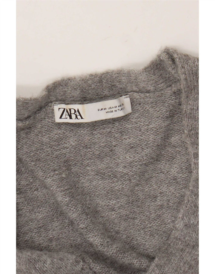 Zara Damen Crop Cardigan Pullover UK 14 Mittelgrau