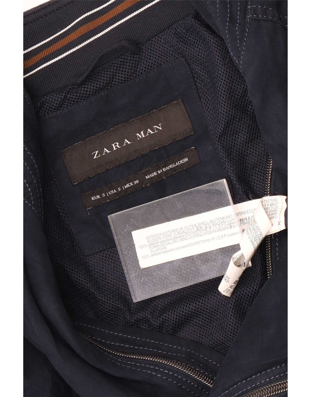 Zara Herren Bomberjacke UK 36 Small Marineblau Polyester