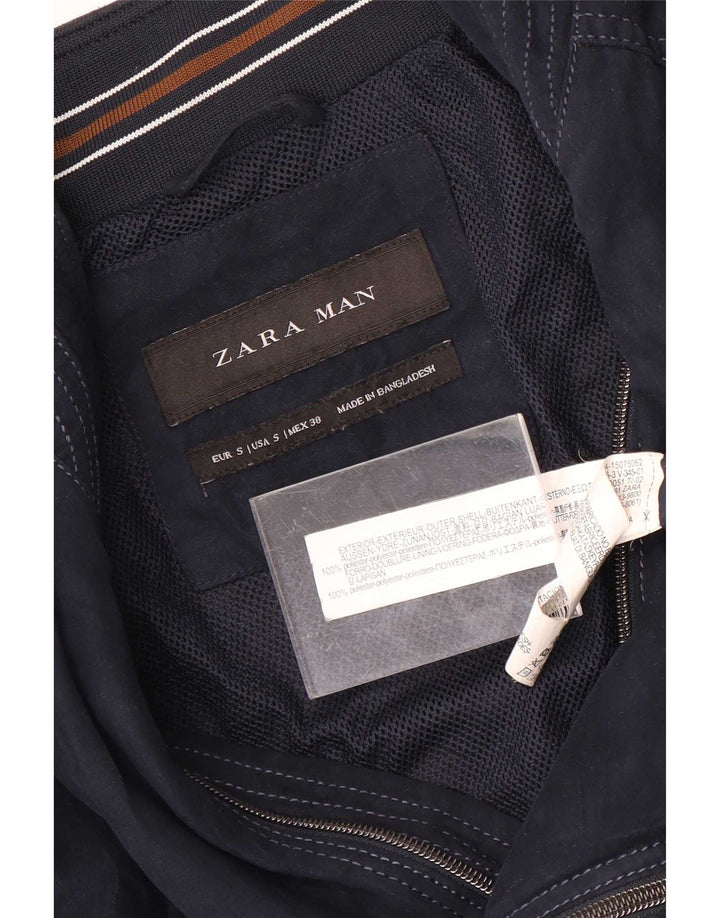 Zara Herren Bomberjacke UK 36 Small Marineblau Polyester