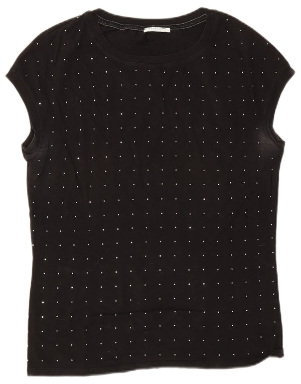 Marella Damen T-Shirt Top UK 10 Small Schwarz gepunktete Baumwolle