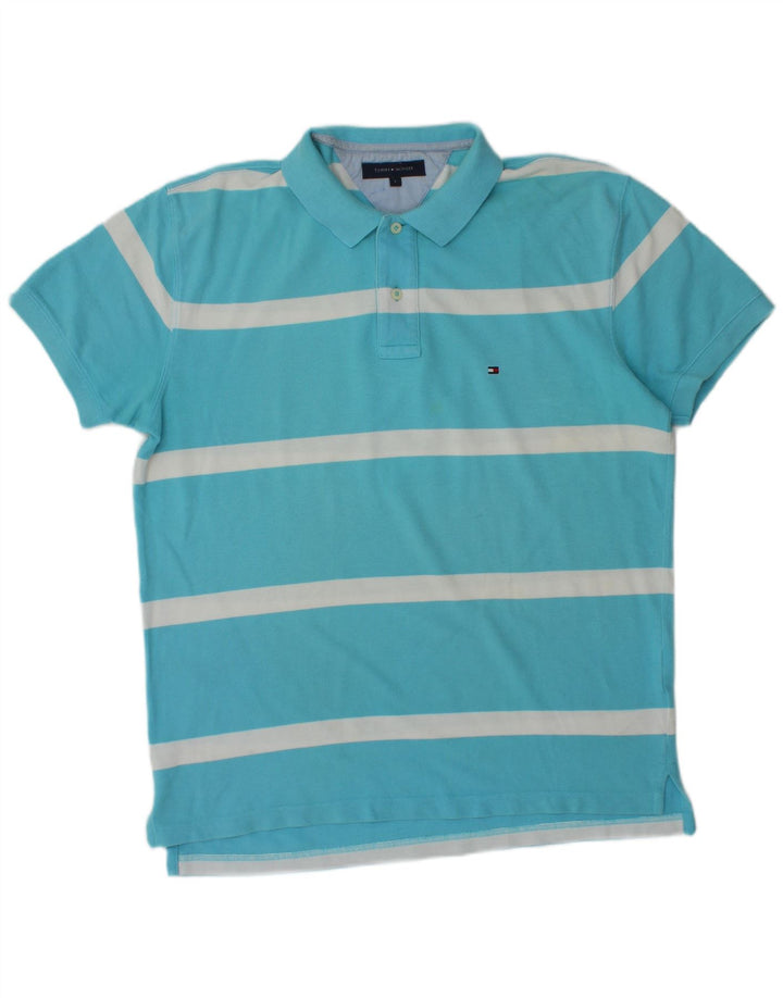 Tommy Hilfiger Herren-Poloshirt, groß, blau gestreift, Baumwolle