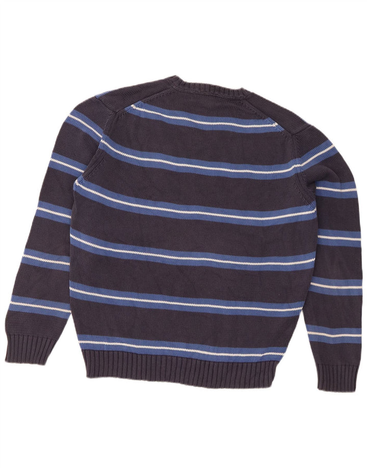 Zara Herren-Pullover mit V-Ausschnitt, groß, grau gestreift