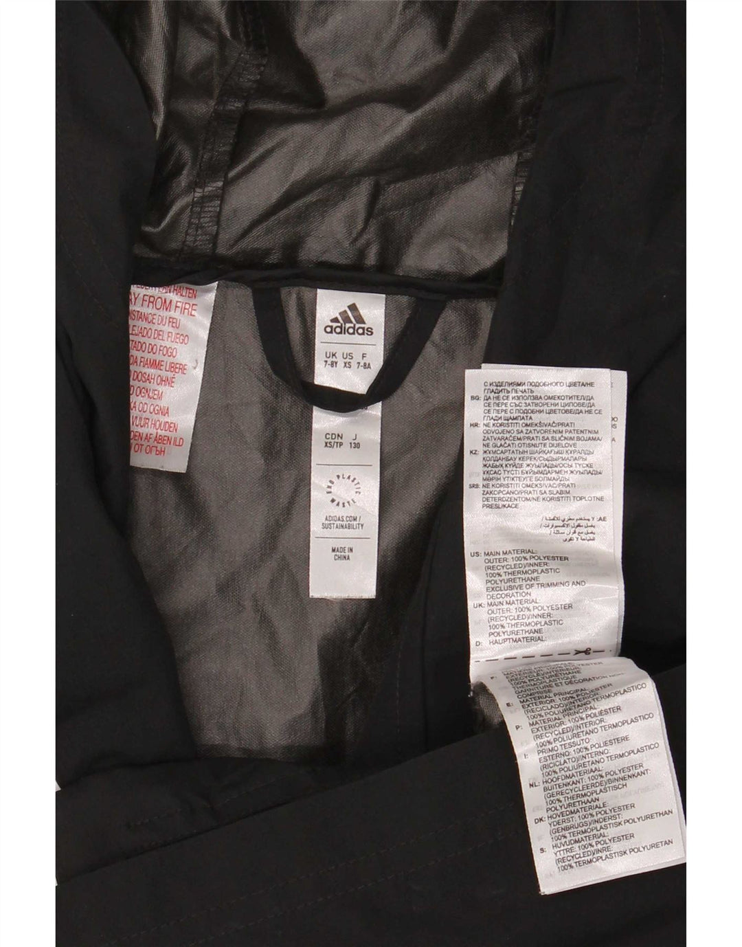 Adidas Regenjacke mit Kapuze für Jungen, 7–8 Jahre, schwarzes Polyester