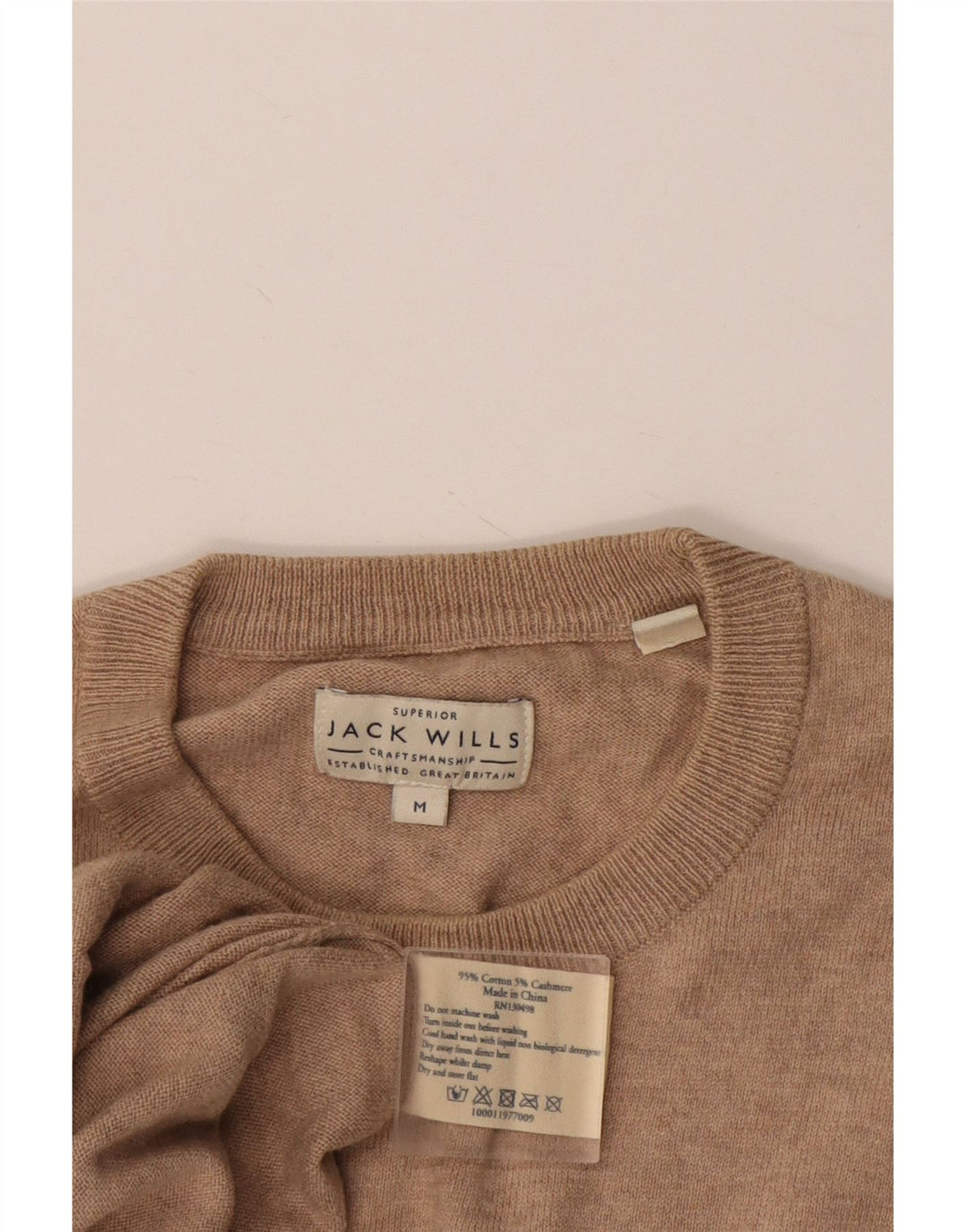 JACK WILLS Herren-Pullover mit Rundhalsausschnitt, mittelbeigefarbene gesprenkelte Baumwolle