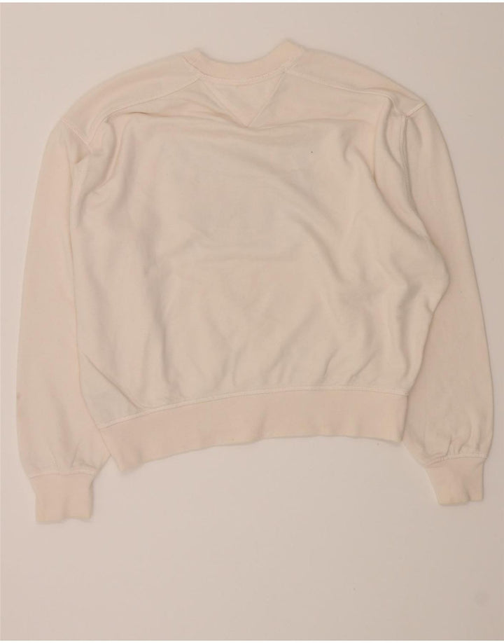 TOMMY HILFIGER Womens Graphic Sweatshirt Jumper UK 10 Small Off White Vintage Tommy Hilfiger and Second-Hand Tommy Hilfiger from Messina Hembry 