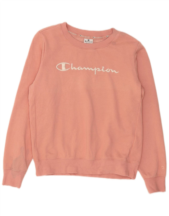 Champion Womens Graphic Sweatshirt Pullover UK 14 Mittelrosa Baumwolle