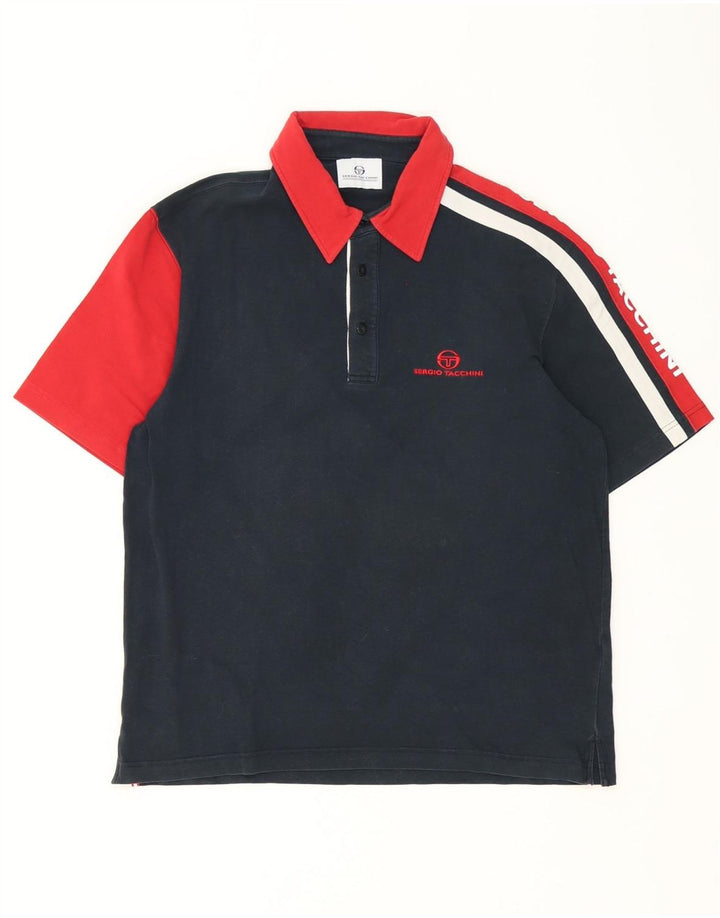Sergio Tacchini Herren-Poloshirt mit Grafik, groß, Marineblau, Farbblock