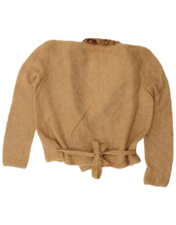 Vintage Damen Übergroßer Crop Wrap Cardigan Pullover UK 16 Large Beige