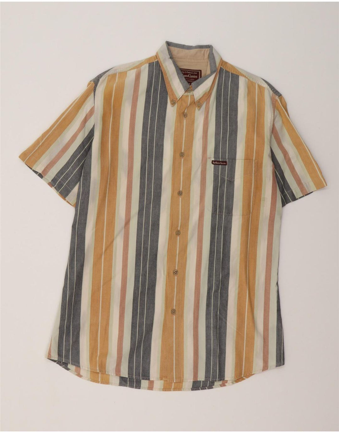 MARLBORO CLASSICS Herren Kurzarmhemd XL Mehrfarbig gestreift aus Baumwolle
